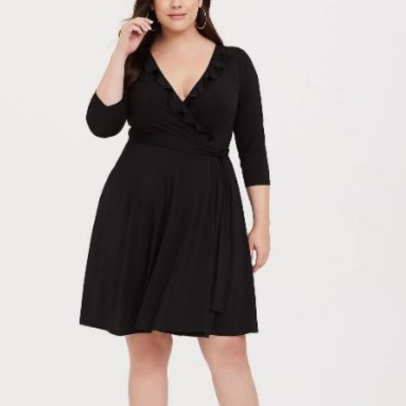 torrid Dresses & Skirts - NWT Torrid Black Ruffle Studio Knit Wrap Dress Sz4